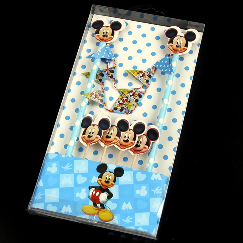 New arrival Cute Blue Mickey Mouse Design Cartoon Paper cake wrapper flag Topper for Birthday Cake Party Decoration Supplies | Дом и сад