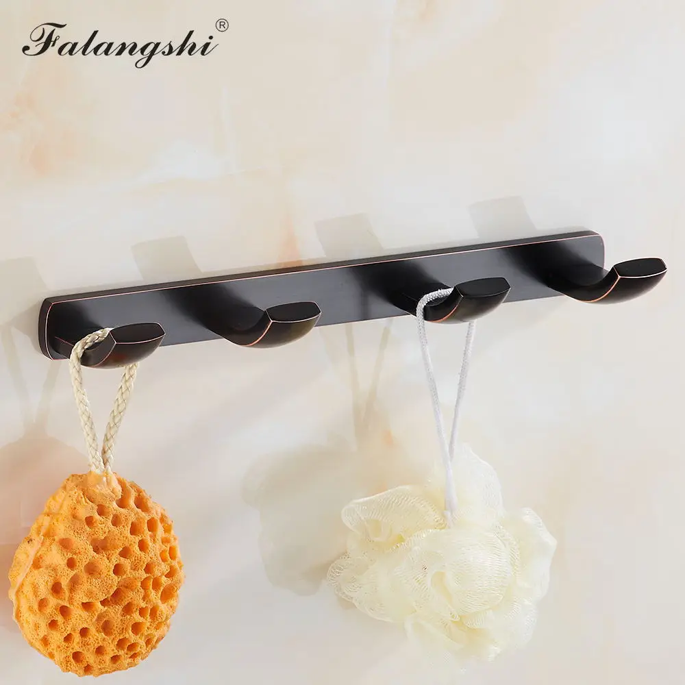 4Pcs Bathroom Towel Bar Ring Robe Hook Toilet Black Clothes Hanger Coat Hooks Antique Black Metal Robe Hooks Wall Mount WB8103