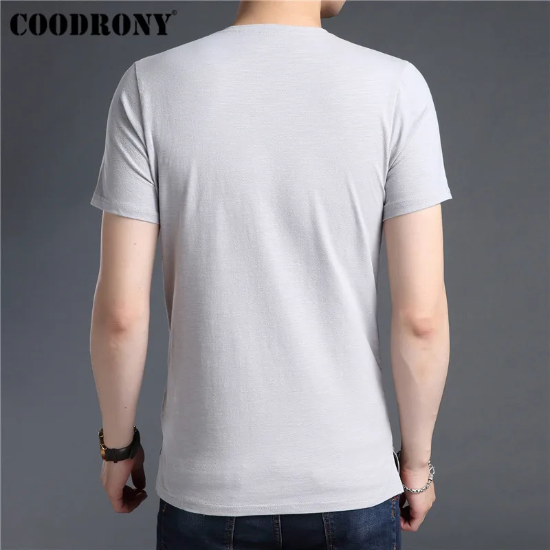 Мужская футболка COODRONY мягкая из хлопка и льна с коротким рукавом круглым вырезом