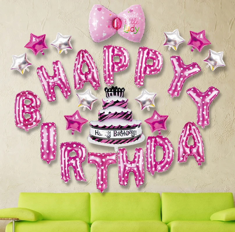 

1 Set 16inch Happy Birthday Stat Cake Little Man Lady Bow Balloons Boy Girl Kids Baby Shower Party Decor Aluminum Balloon Set