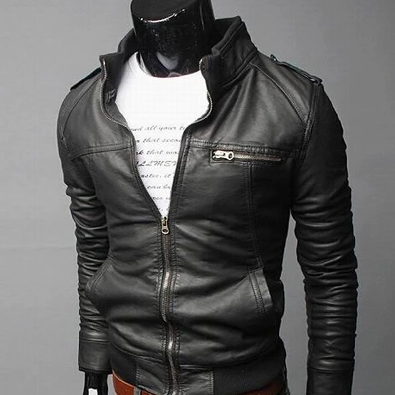 Новое поступление мужские кожаные куртки в байкерском стиле Мужские приталенные
