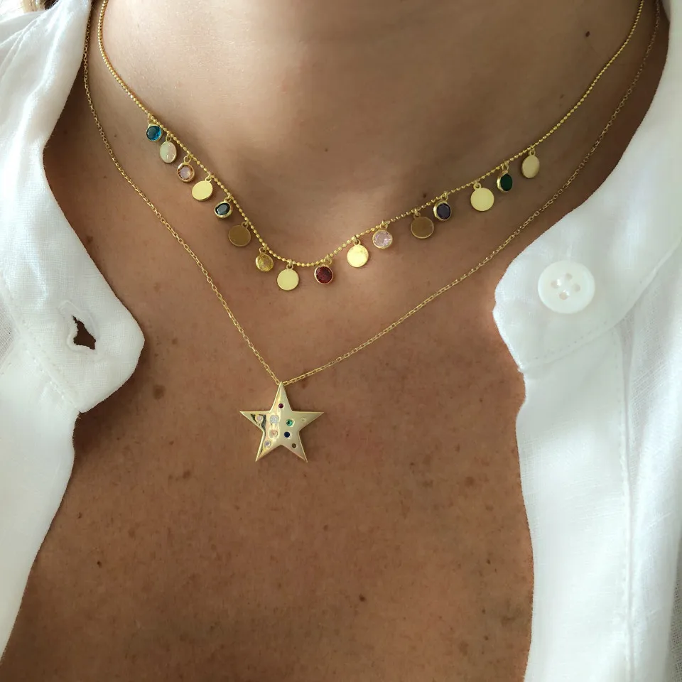 Dropshipping Gold color cz paved Star north star charm pendant necklace for women rainbow trendy fashion wedding jewelry | Украшения и