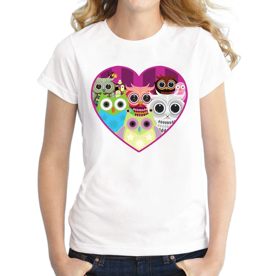 Новинка 2018 летняя женская футболка модная с принтом в виде сердечек Love Owls