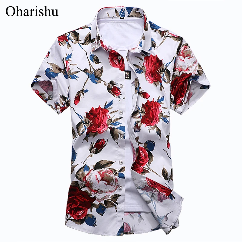 Summer Men's Shirt 2020 New Fashion Flower Print Short Sleeve Shirts Men High Quality Cotton Beach Male Hawaii 7XL Мужская одежда