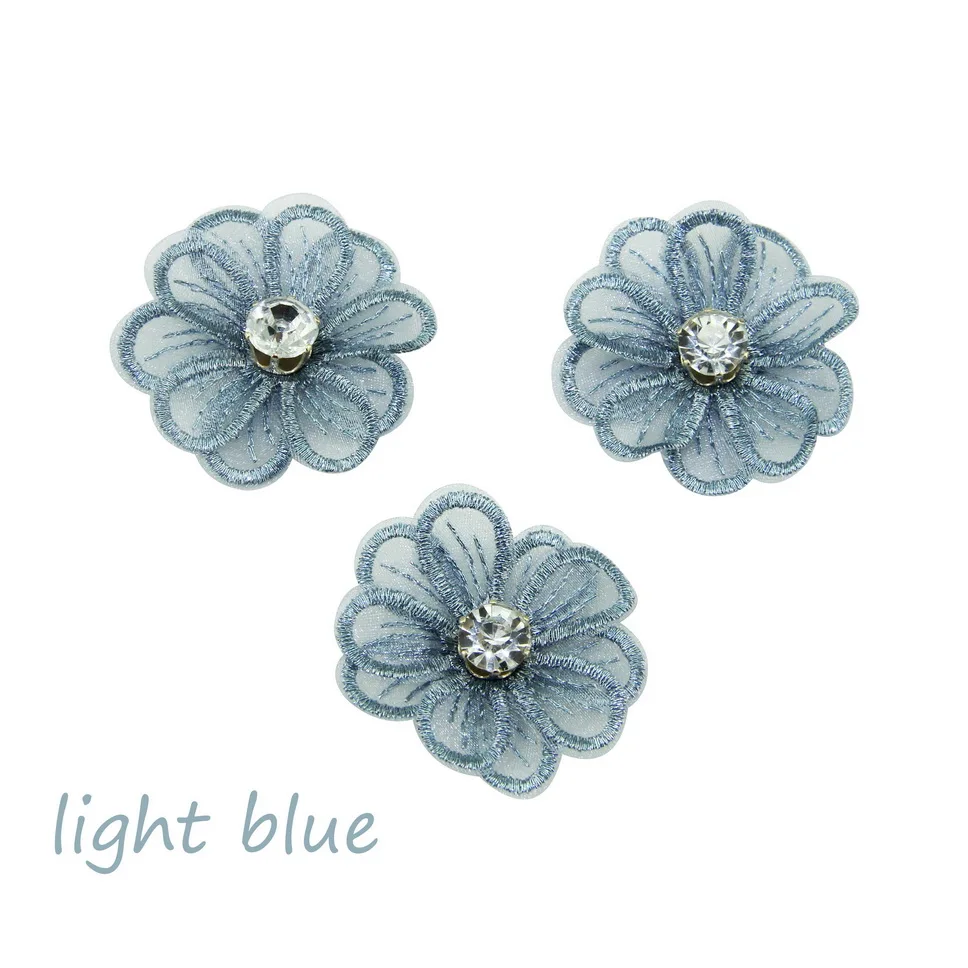 light blue 12 шт./пакет 4 см Искусственный цветок горный хрусталь вышивка цветок женская головная повязка DIY Поставки невесты украшение букетов домашнее - Цвет: light blue