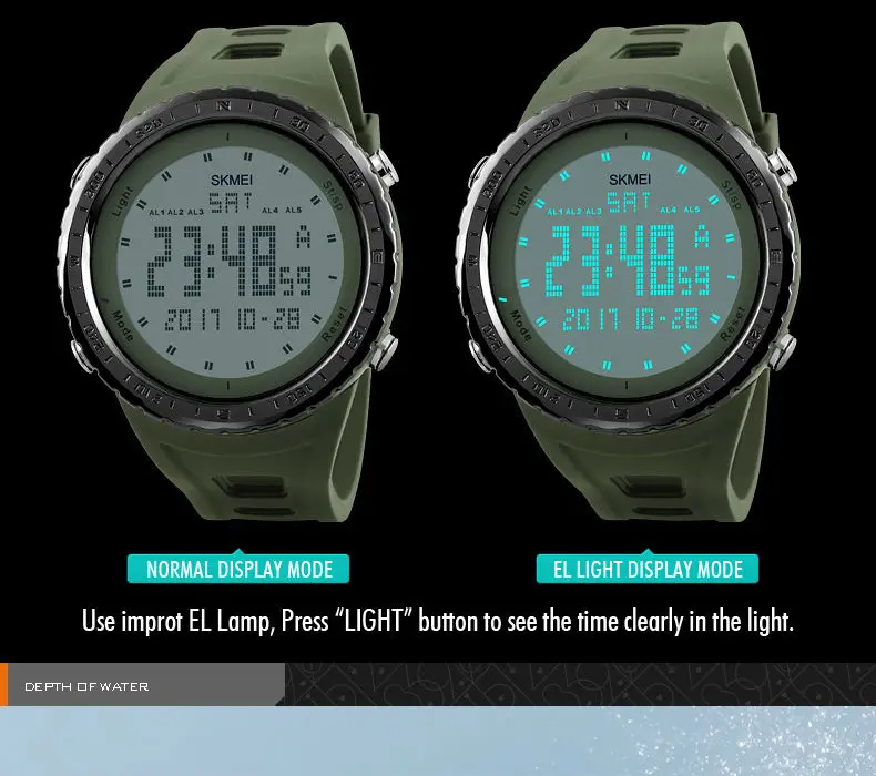 SKMEI Men Sports Watches Double Time Countdown 5Alarm Watch LED 50M Water Resistant Digital Wristwatches Relogio Masculino 1246