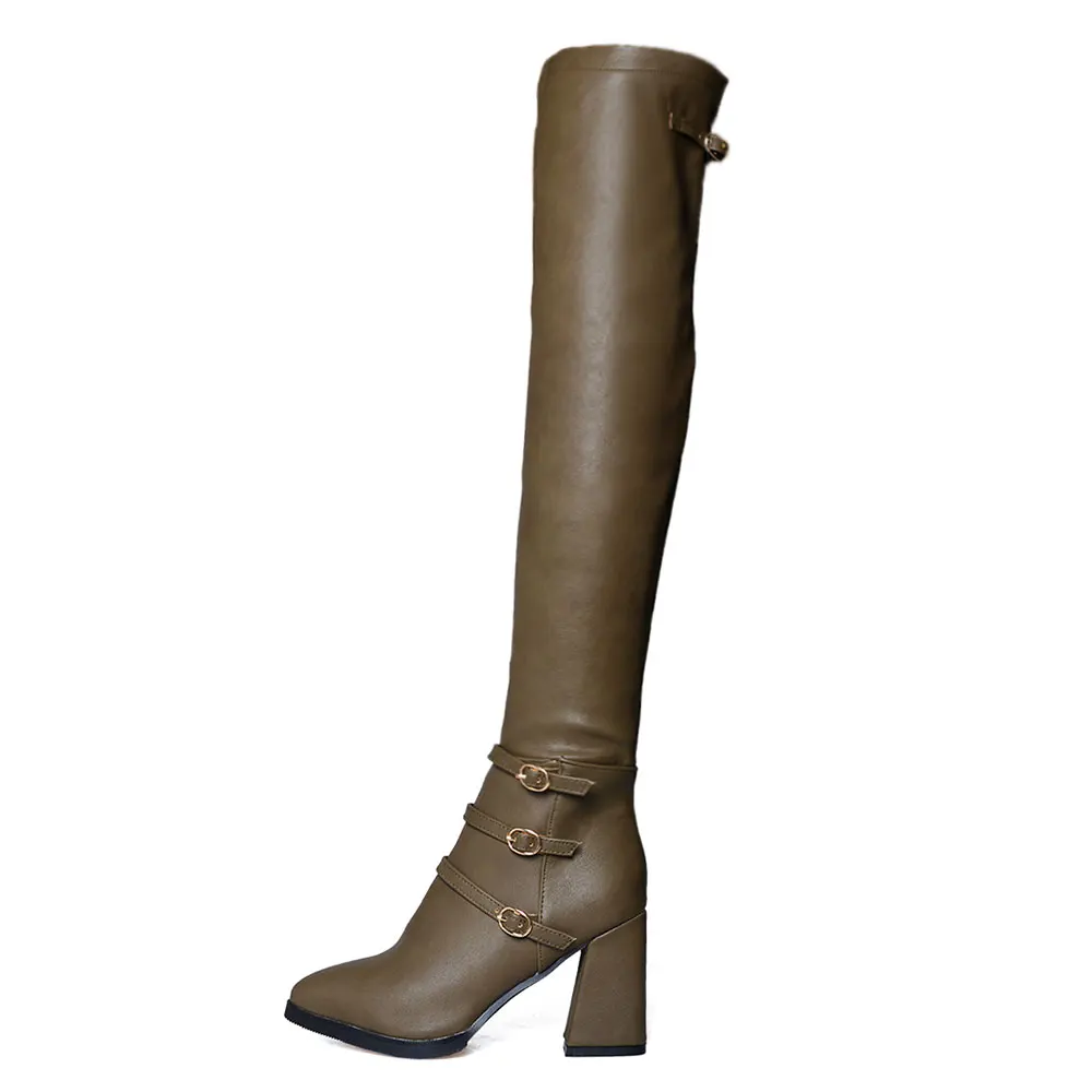 

Lasyarrow Plus Size 32-43 Women Thigh High Boots Stilettos Sexy Over the Knee Boots Pointed Toe Thick High Heel Long Boots J950