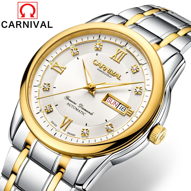 Карнавальные винтажные автоматические часы мужские Золотые механические из