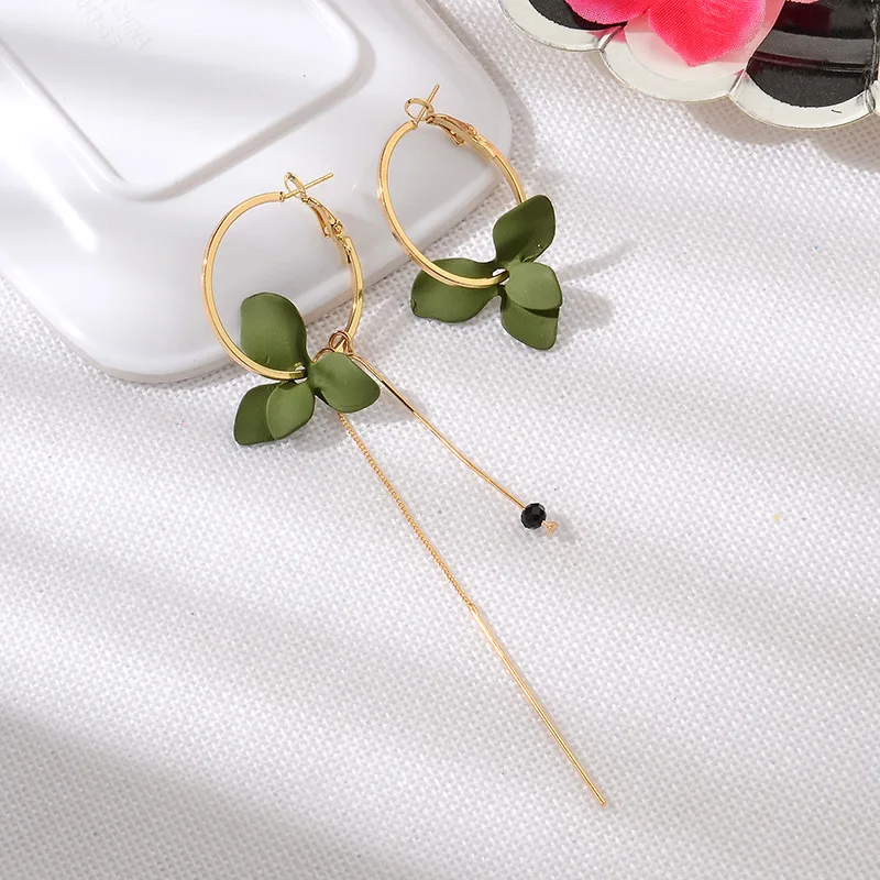 Korean Asymmetric Tassel Earrings Petal Drop For Women Flower Red Black Green White Earing Geometric Earings Jewelry | Украшения и