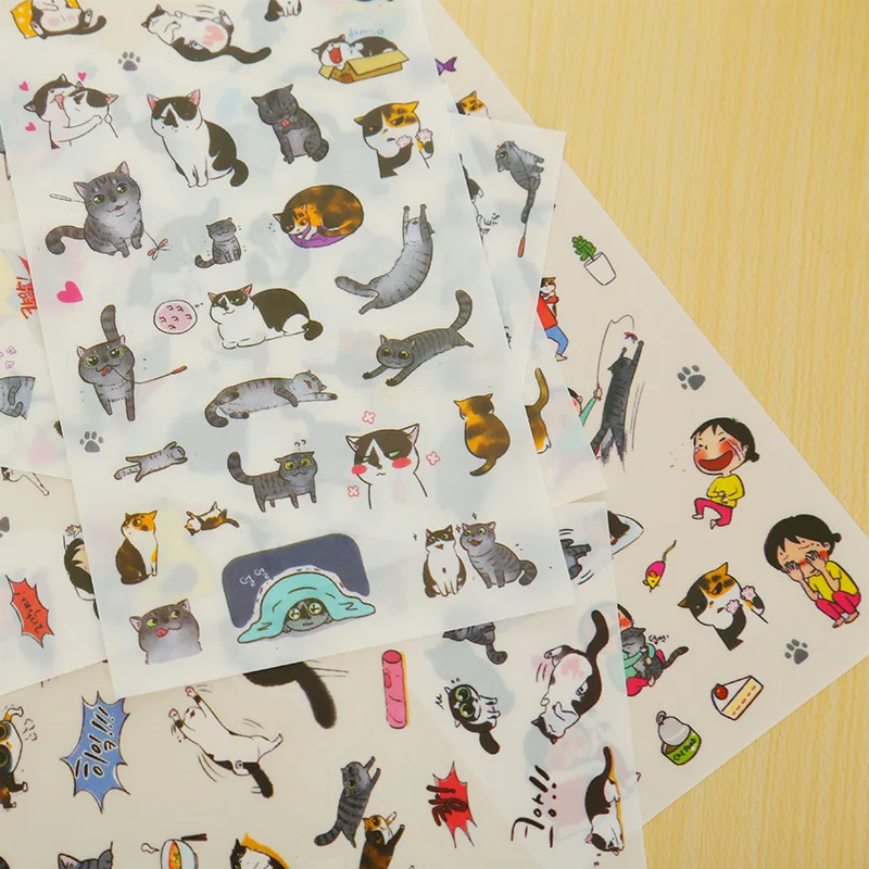 6 шт./лот милые бумажные наклейки с мультяшным котом для девочек декоративные