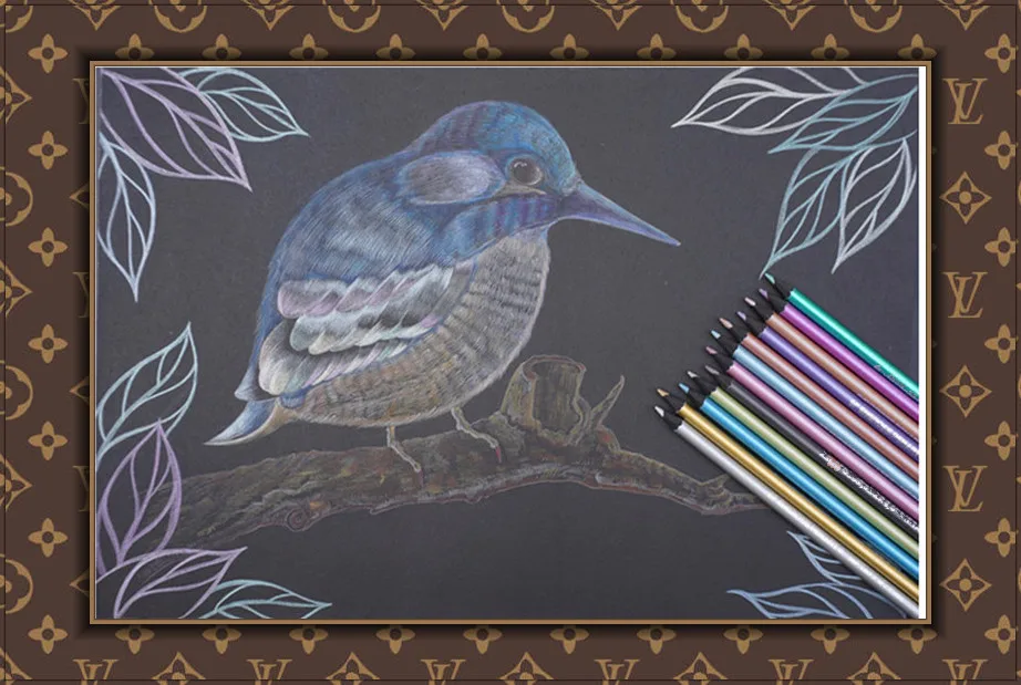 12 цветная профессиональная живопись черный цвет дерева металлический карандаш