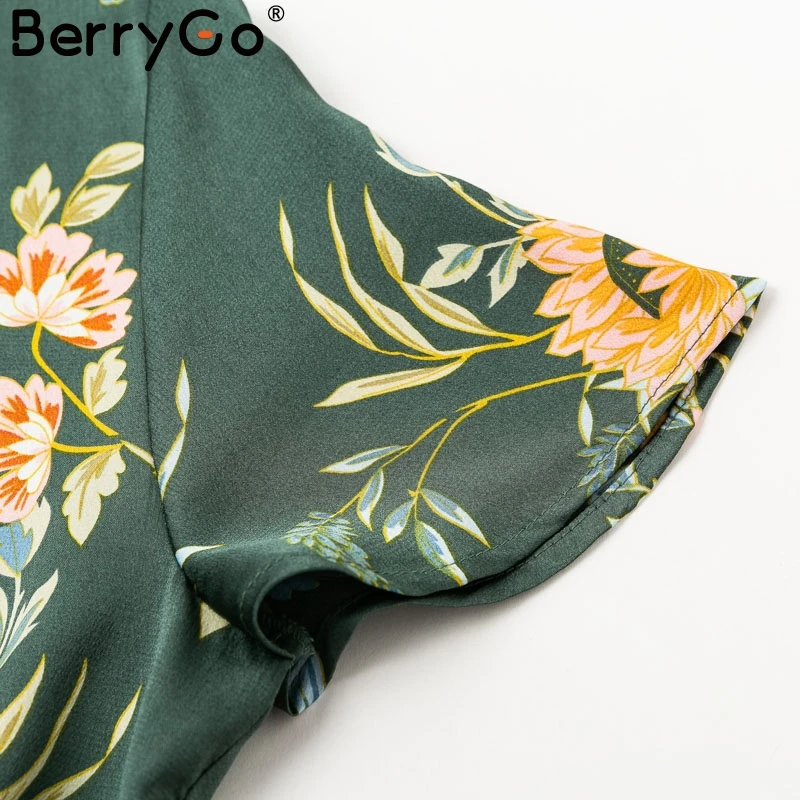 Женское платье с высокой талией BerryGo вечернее цветочным принтом и поясом