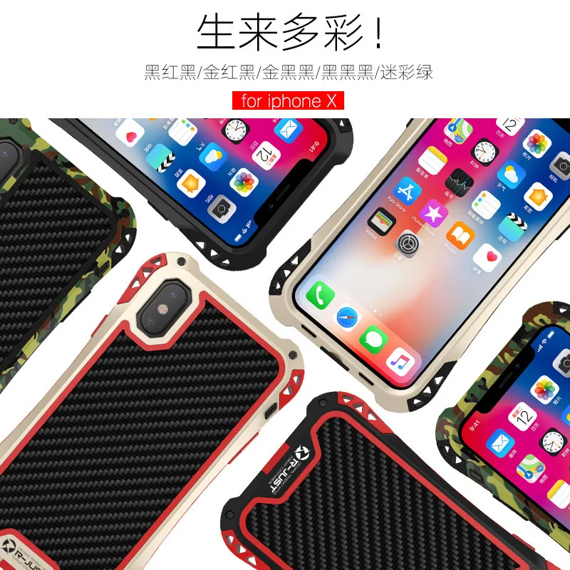 R-JUST For IPhoneX Amira Metal Phone Shell Three Defence Waterproof Protect Sheath Camouflage Color |