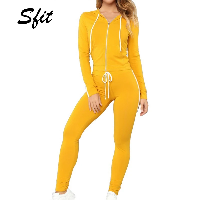 Sfit женский спортивный костюм с капюшоном наборы длинным рукавом спортивные
