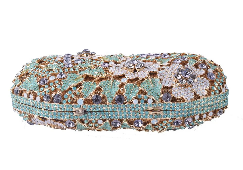 Ажурные сверкающие вечерние женские сумки с разноцветными кристаллами