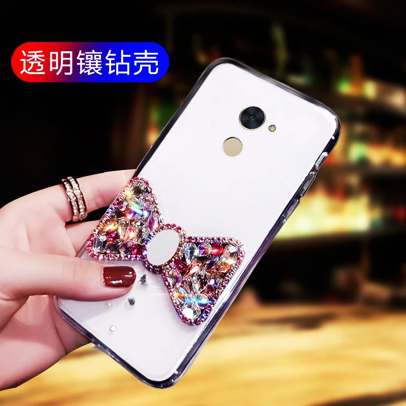 For Huawei Ultra thin transparent HONOR enjoy7PLUS phone case luxury encased with diamond bow mobile | Мобильные телефоны и