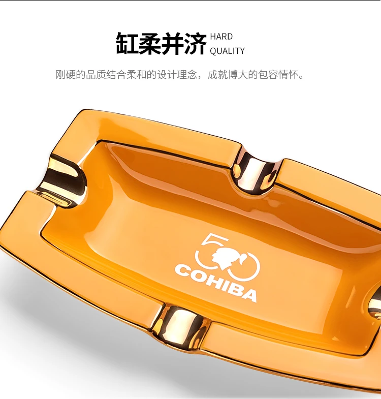 COHIBA сигарные гаджеты керамическая сигарная Пепельница 4 сигары держатель квадратный пепельница 2 цвета желтый табак сигарета пепельница Подарочная коробка 093