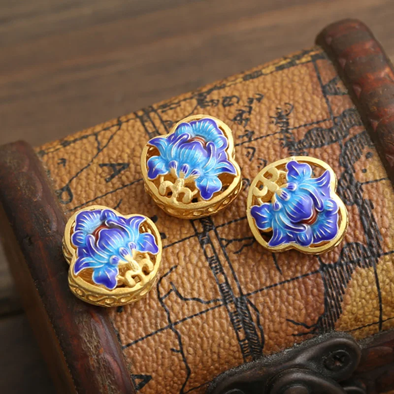 Перегородчатая позолоченная синяя эмаль с китайским узором очаровательный