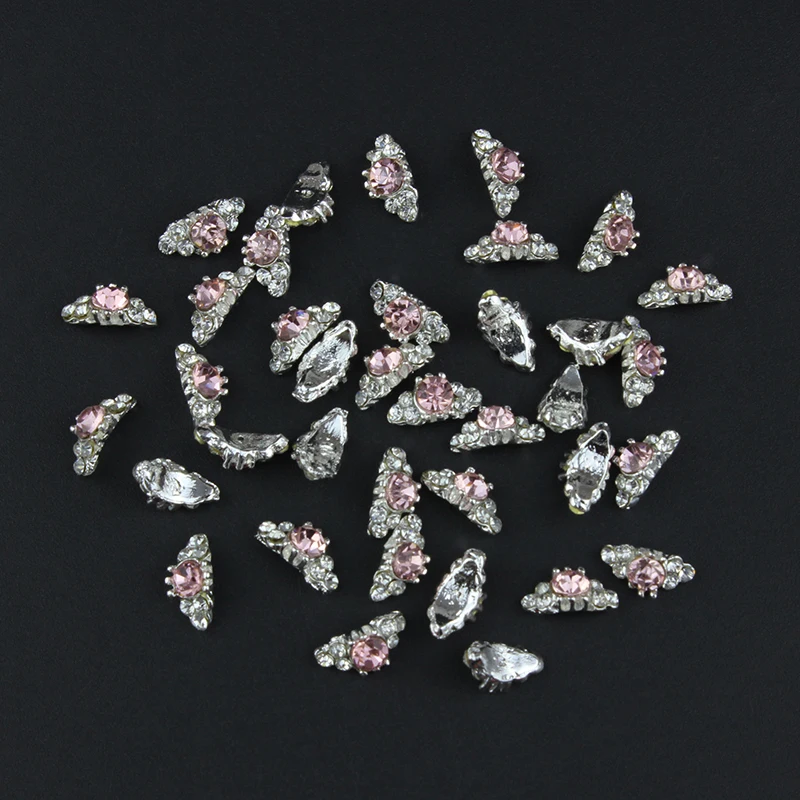 10 шт. блестящий розовый и серебристый 3d-дизайн ногтей со стразами наклейки для из