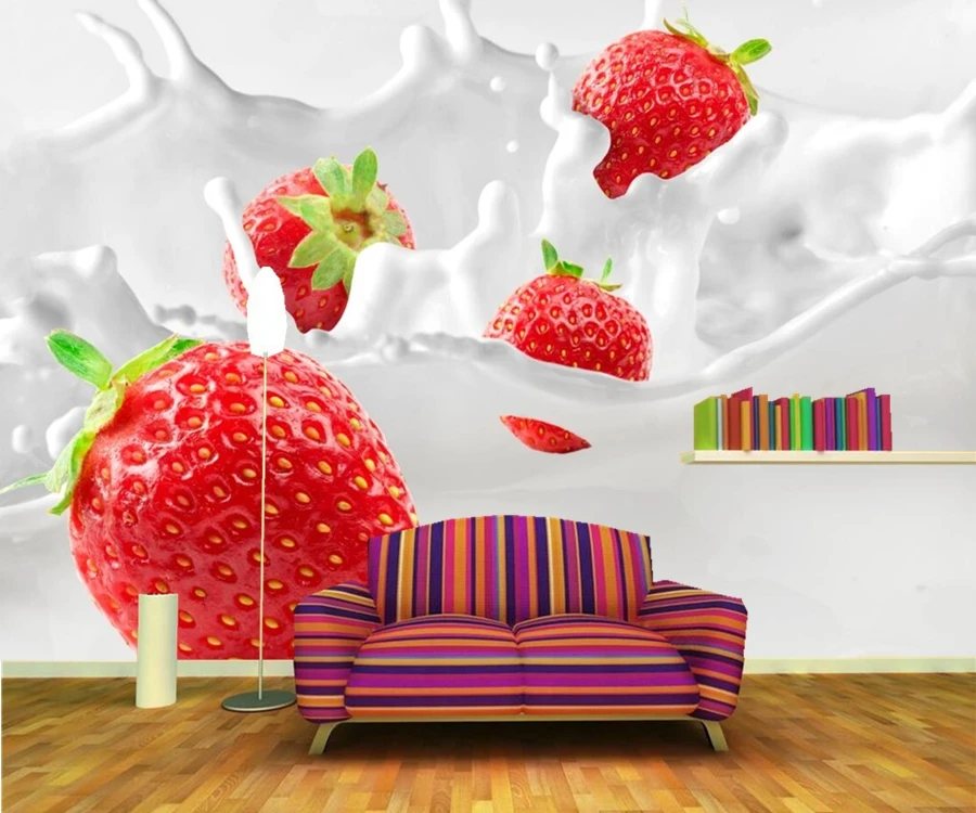 

Papel de parede Strawberry Milk Food wallpapers,restaurant fast food shop bar dining room TV wall kitchen 3d murals