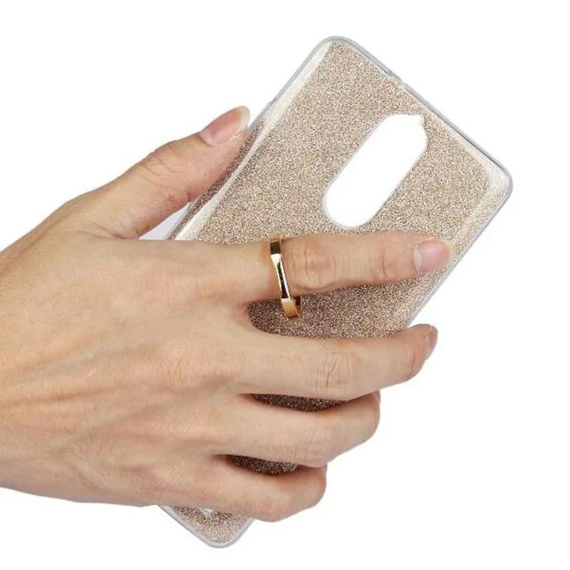 Cover Phone Case For Lenovo K5 Note Vibe Pro 5.5&quot TPU Silicone Transparent Shell Flash Glitter Powder Finger Ring Stent |