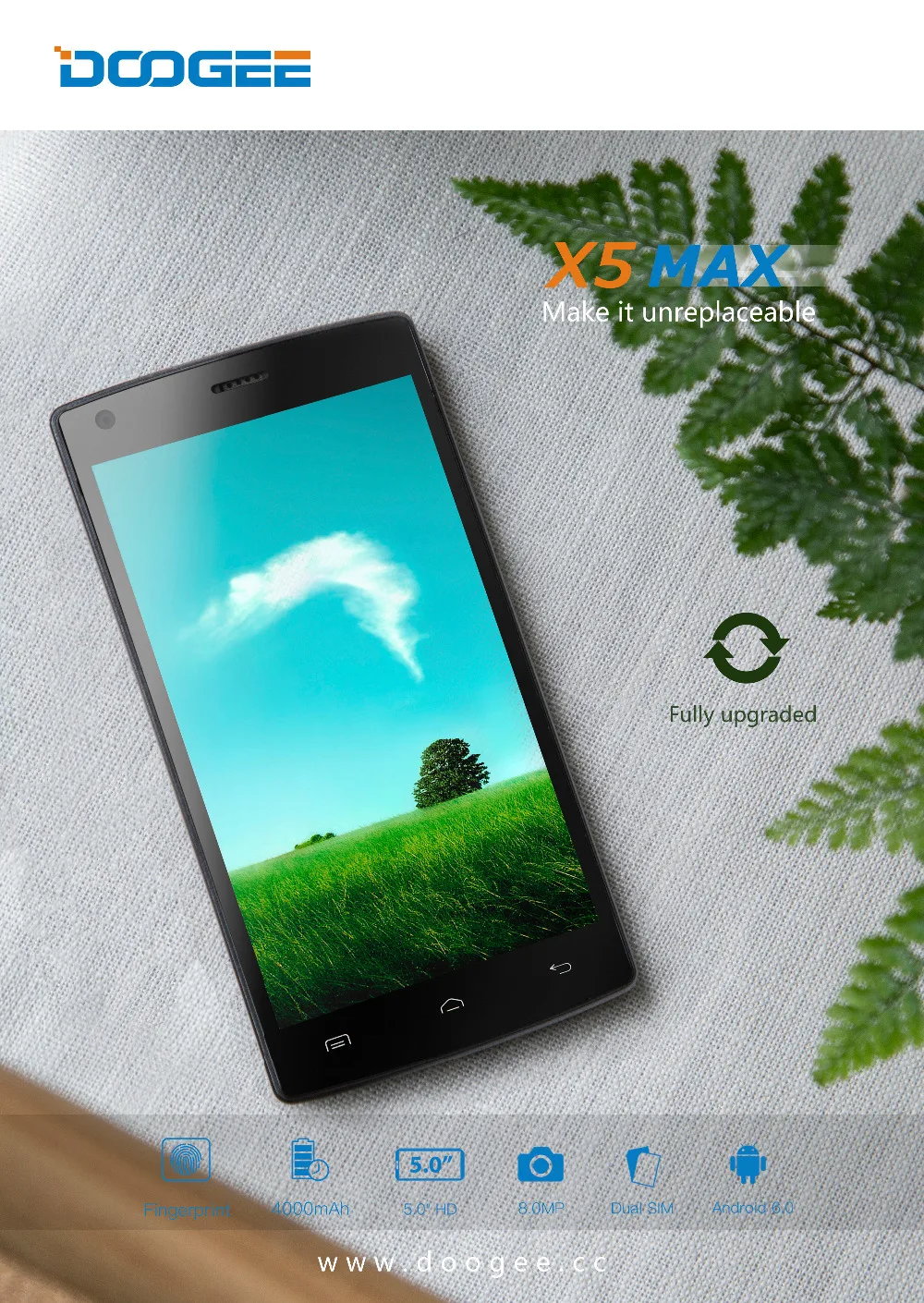 Оригинал DOOGEE X5 Max Pro 4 ядра 2 ГБ Оперативная память 16 Встроенная 5.0 дюймов 720 P HD
