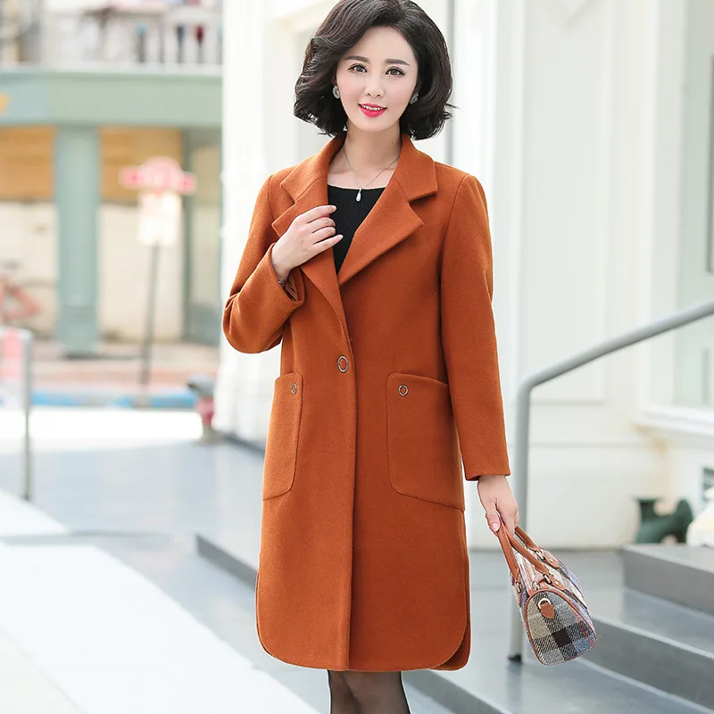 Office Lady Slim Women Long Cashmer Coat Single Button Women's Woolen Jacket Turn-down Collar Solid and | Женская одежда