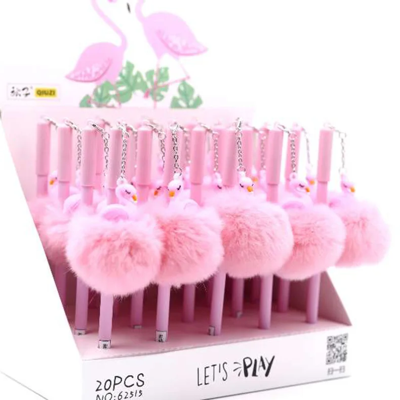 

20 pcs Gel Pens Cartoon Hair pendant Flamingos kawaii gift gel-ink pens for writing Cute stationery office school supplies