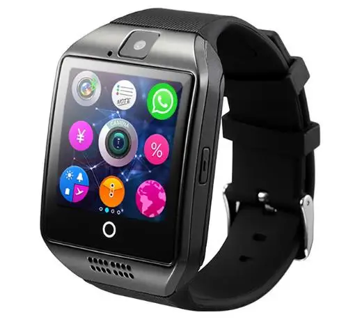 Черный Q18 Bluetooth Смарт-часы Для мужчин с Камера Facebook Whatsapp Twitter Синхронизация SMS Смарт наручные Поддержка SIM карты памяти для IOS и Android - Цвет: Черный