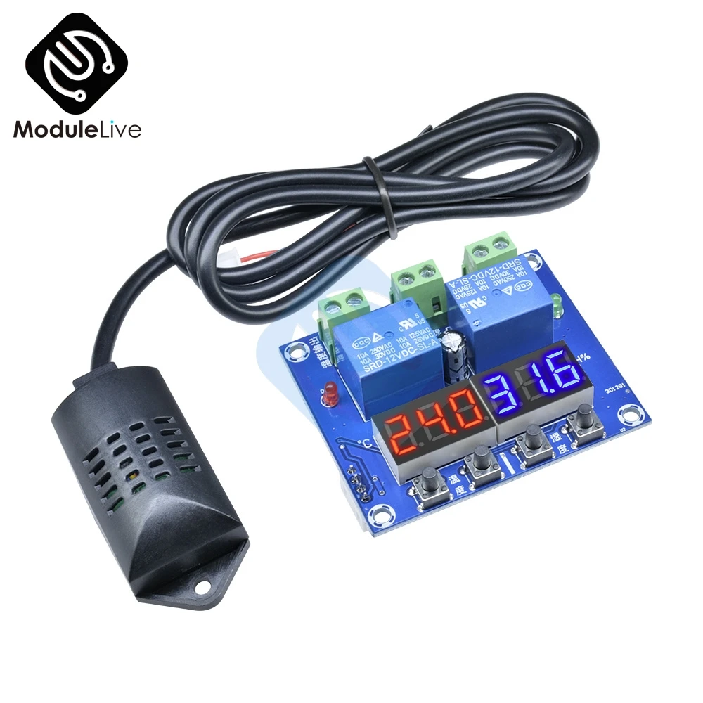 XH-M452 Высокоточный DC 12 В 10A цифровой светодиодный модуль с двойным выходным контроллером температуры и влажности с датчиком SHT20