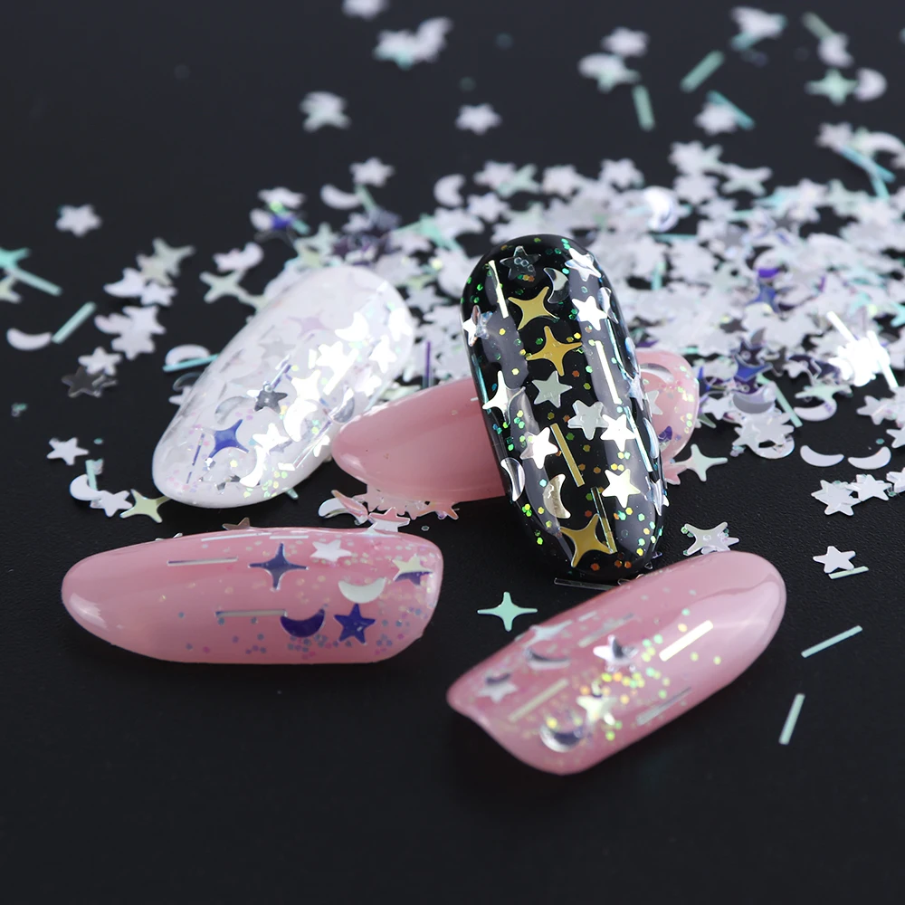 1 коробка Блестящий лак для ногтей блестки Лазерная блестящая синяя звезда Луна