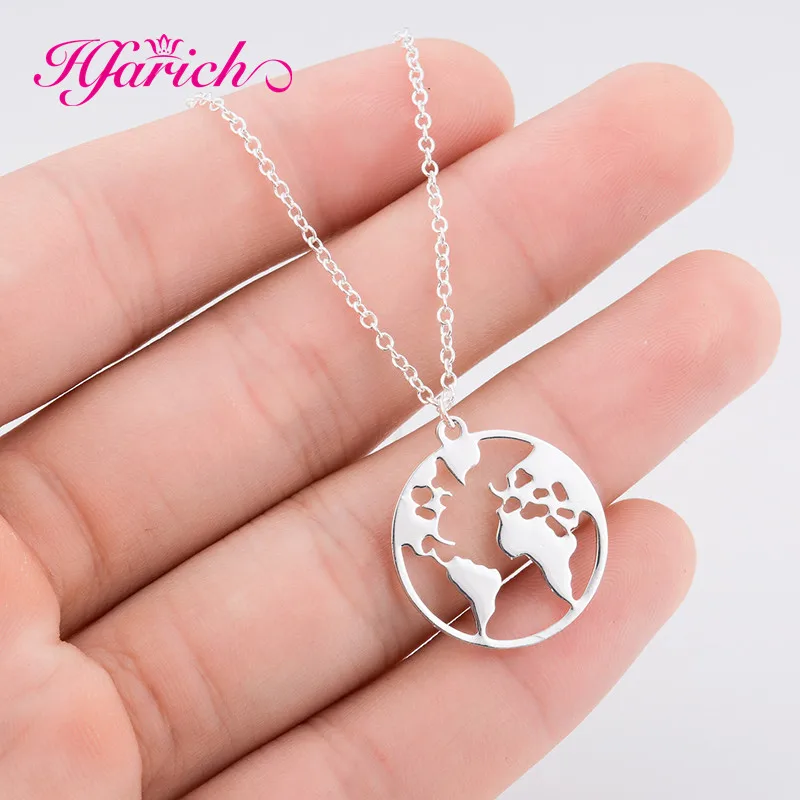 silver map necklace Hfarich, винтажные браслеты с картой мира, ювелирные изделия из нержавеющей стали, глобус, туристические украшения, подарок, Wanderlust, браслет с землей - Окраска металла: silver map necklace