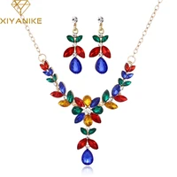 xiyanike colorful crystal jewelry sets for women statement necklace pendant women rhinestone drop earrings fashion jewelry n390