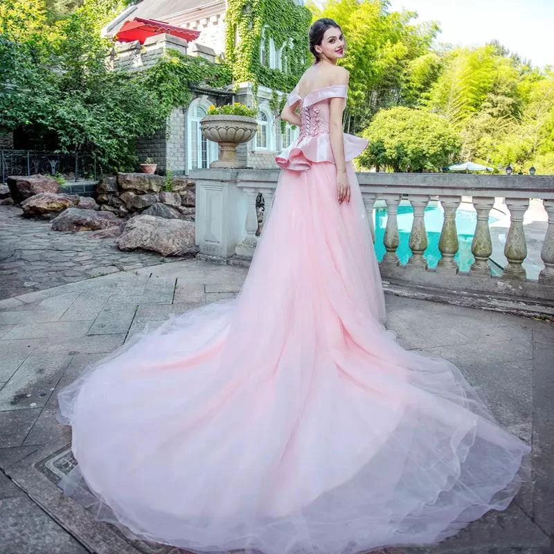 Светильник розовые вечерние платья с открытыми плечами коротким рукавом Красные