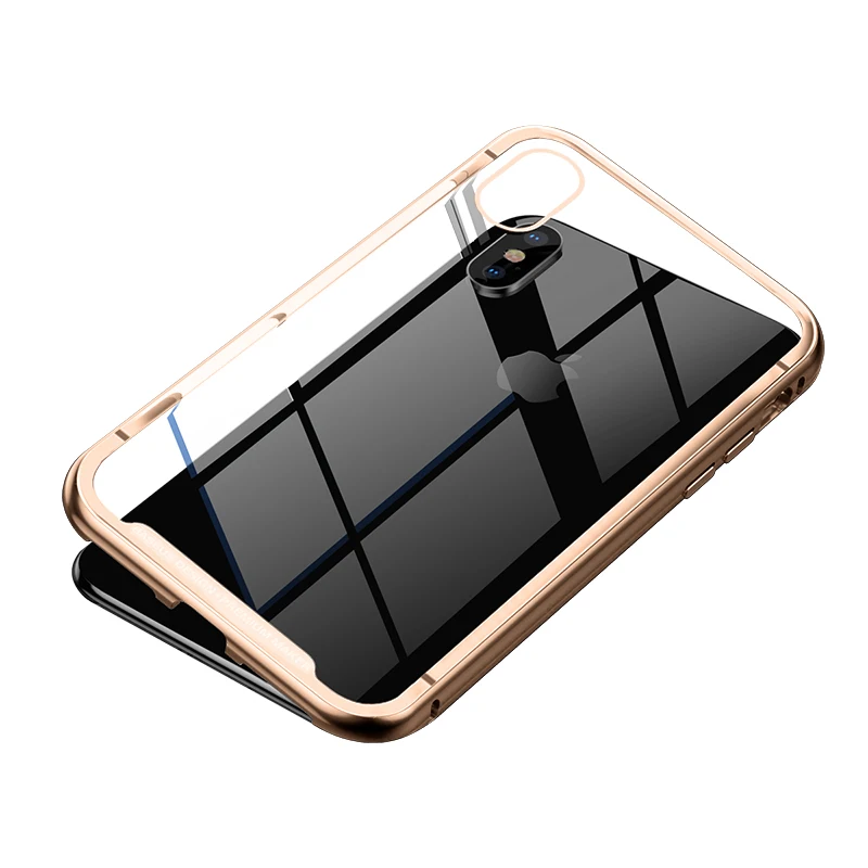 Baseus Магнитный адсорбционный чехол для телефона для iPhone XS Max XR Coque роскошное закаленное стекло с магнитом задняя крышка для iPhone Xsmax Fundas - Цвет: Gold