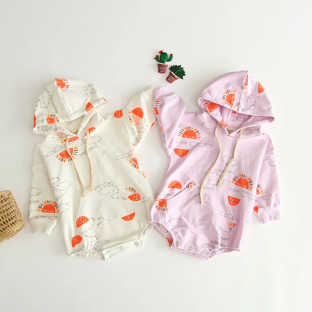 

2019 New Bebes Clothes Newborn One Piece Cartoon Rainbow Hooded Jumpsuit Long Sleeved Autumn Baby Girls Boys Body Suits Romper