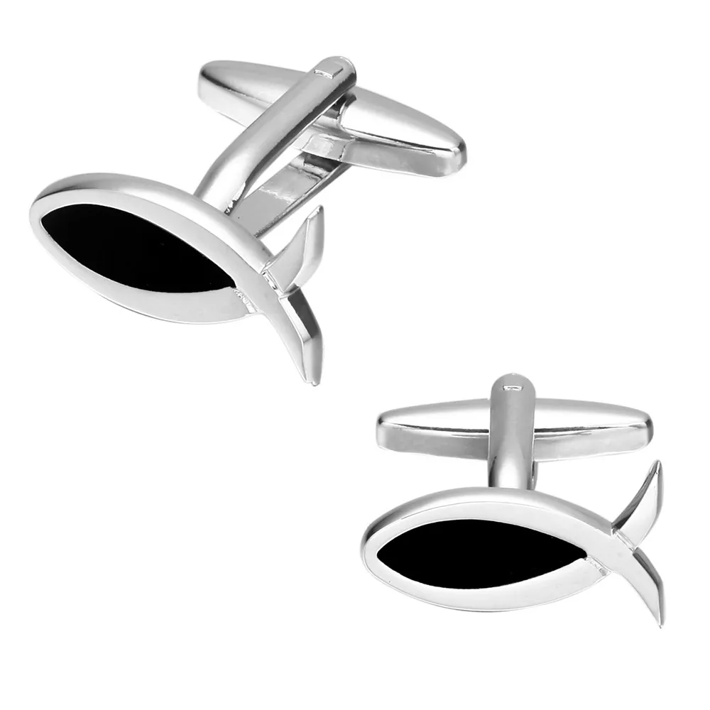 Акция! 3 пары модные серебристые с черной эмалью запонки дизайном рыба для мужчин