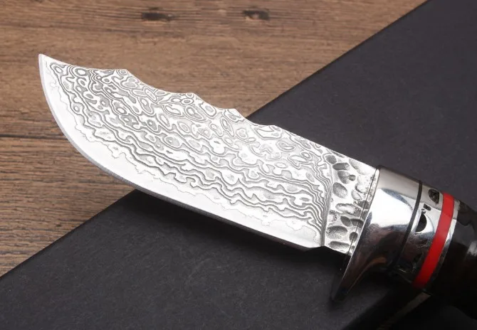 High Quality Damascus Steel Horns Handle Fixed Knives Multi Outdoor Knife Hunting Straight EDC Tools Leather Sheath | Инструменты