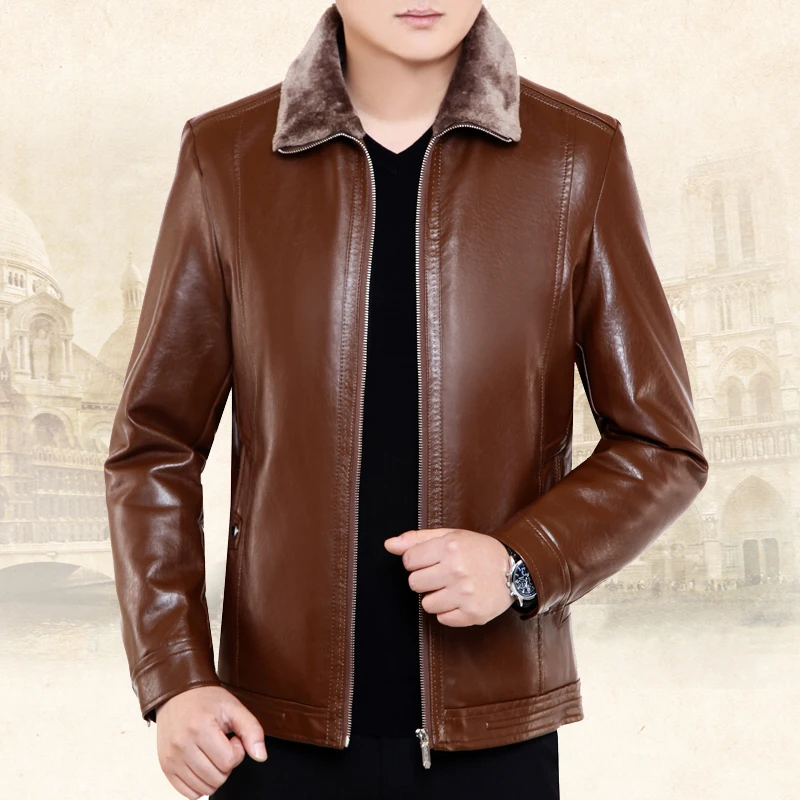 Middle-aged Men Haining Fur Men's Leather Sheepskin Plus Velvet Thick Coat Autumn And Winter | Мужская одежда