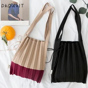 Женская вязаная Повседневная сумка ручной работы, тканая сумка-тоут, Женская винтажная сумка-мессенджер через плечо в полоску, вместительная сумка для покупок в стиле ретро