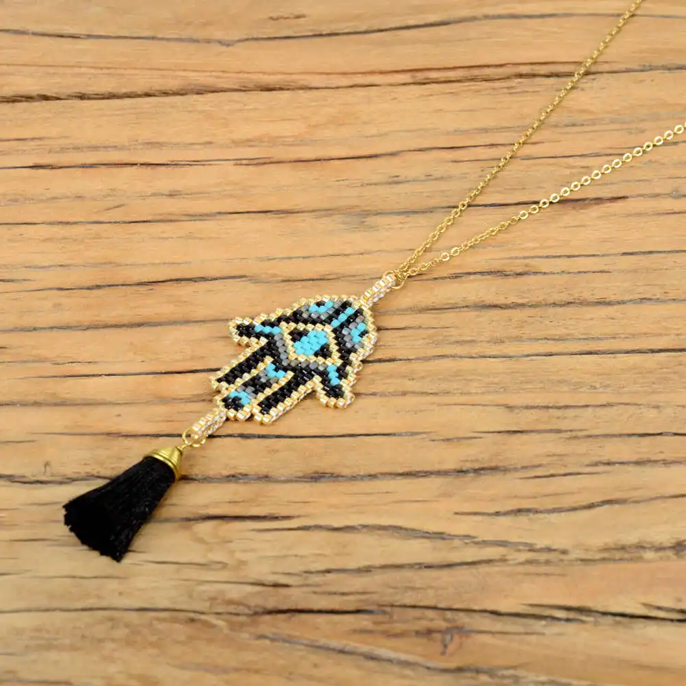 MI-N190068A evil eye Go2boho, ожерелье от сглаза, Delica MIYUKI, ожерелье s, для женщин, золото, чокер, femme Fatima, Хамса, ручная работа, ювелирное изделие,, ожерелье ручной работы - Окраска металла: MI-N190068A evil eye
