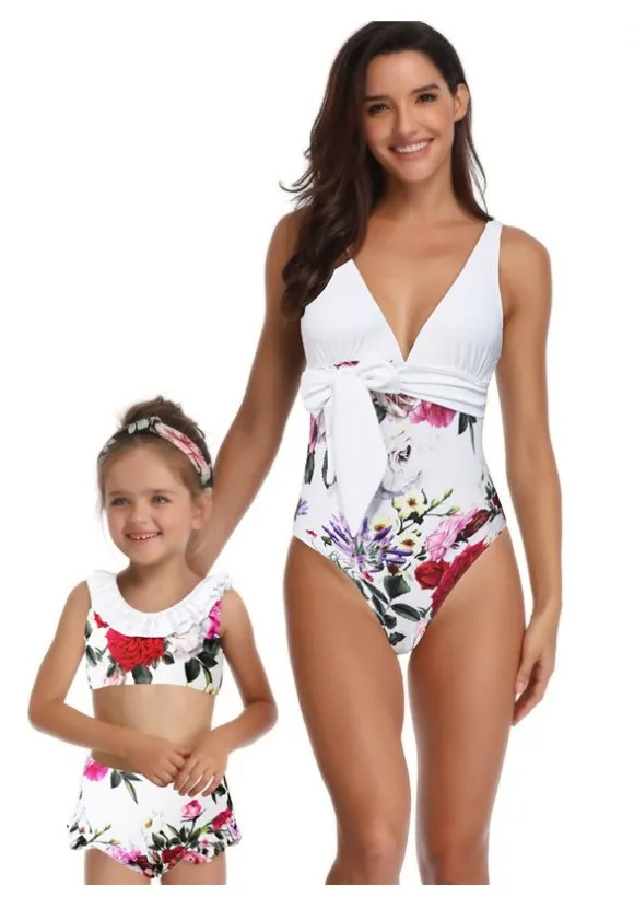 Купальники для мамы и дочки купальный Купальник-бикини семейная одежда с