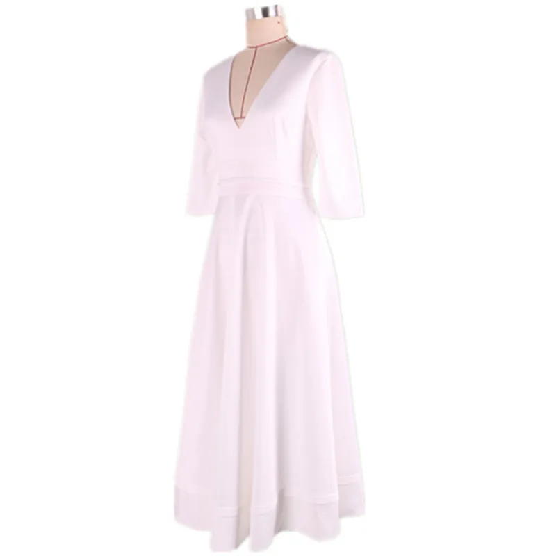 Женское платье средней длины с глубоким v образным вырезом повседневное длинное