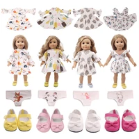 doll clothes cartoon floral small fresh cotton dress for 18 inch american43cm baby new born doll shoes accessories girls toy