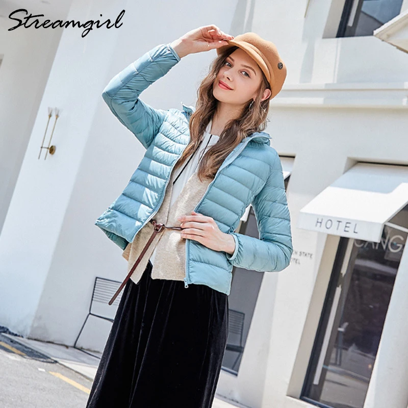 Streamgirl, Сверхлегкий пуховик, женский пуховик с капюшоном, зимняя легкая пуховая куртка, женские пуховики, пальто большого размера