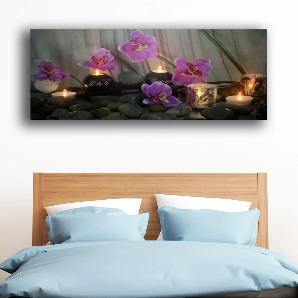 Светодиодные настенные картины орхидеи с tealights Свечи Релакс спа Холст Искусство свет вверх декор живопись произведение искусства печатная рамка для спальни