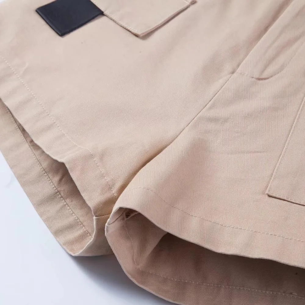 FIRSTTO Модные свободные уличные карманы пояса с поясом Шорты Высокая талия Винтаж