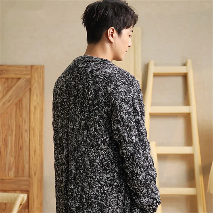 Ручная работа чистая шерсть Vneck витая вязка Мужская мода однотонный толстый H-прямой свободный свитер кардиган один и более размер