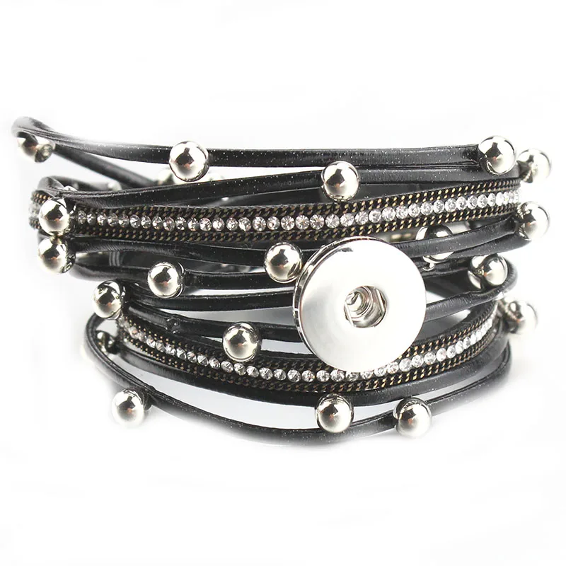 

New Snap Button Jewelry Leather 18mm Snap Button Bracelet Punk Multilayer Leather Bracelet Lederen Armband Snaps Jewelry