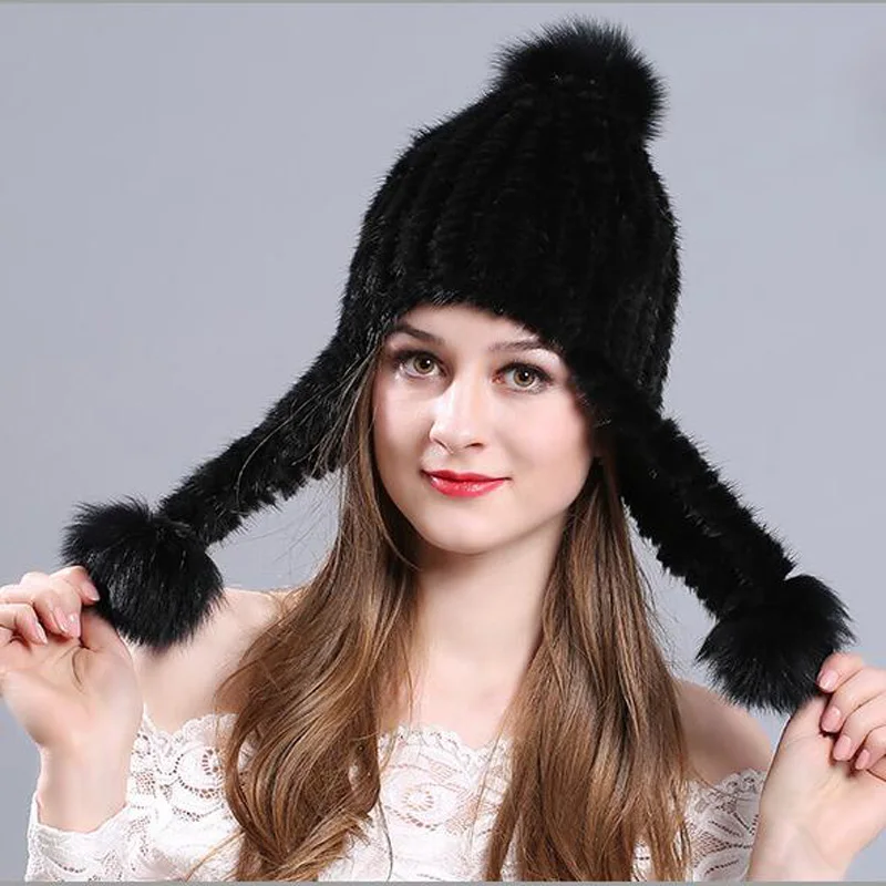

Mink Hair Women Knitted Bomber Hats Fur Top Fashion Thick Female Cap Autumn Winter Korea Warm Thermal Chic Hat Trendy MZ040